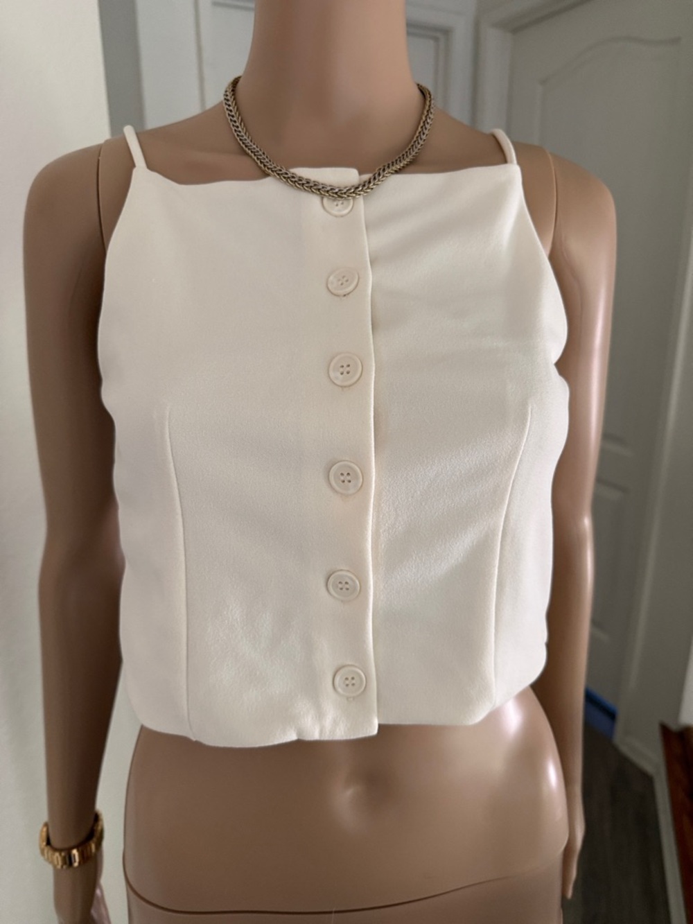 Women’s H&M Cream Button-Front Crop Tank Top XS-NWOT